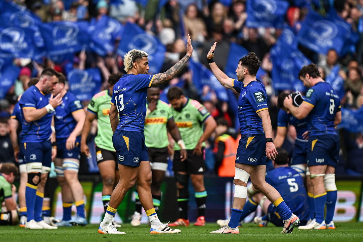 Rieko Ioane and Hugo Keenan Leinster v DHL Stormers - United Rugby Championship Semi-Final Leinster Rugby Flags